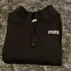 Pink logo black quarter zip sweater NWOT